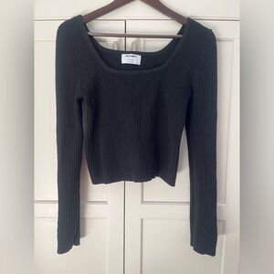 Old navy women’s ribbed square neck knit crop top Sz. S black cotton blend